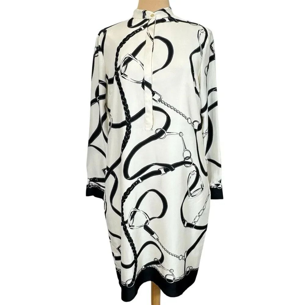 Lauren Ralph Lauren Sz 10 Equestrian Swirl Shift Dress Chain Print Shirtdress